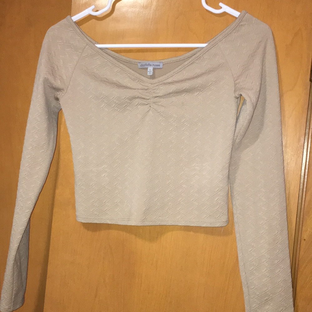 Tan Long Sleeved Crop Top
